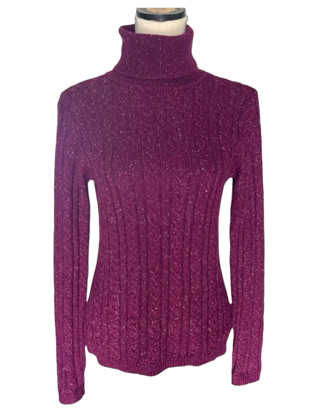 Simons Contemporaine Plum Fleck Ribbed Cableknit Turtleneck Sweater (M)